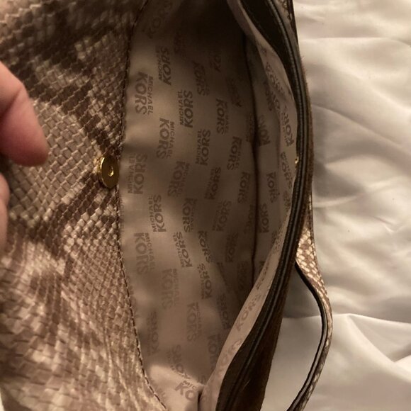 NWOT MICHAEL KORS Bedford Embossed Python Brown Suede Shoulder Handbag - Picture 10 of 12